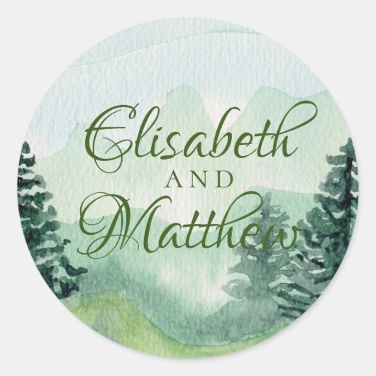 Waterverf Mountain Wedding Ronde Sticker (Voorkant)