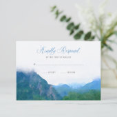 Waterverf Mountain Wedding RSVP Reactie Kaartje (Staand voorkant)