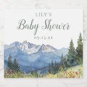 Waterverf Mountain Wildflower Baby shower Sparkling Wijnetiket (Enkel label)