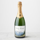 Waterverf Mountain Wildflower Baby shower Sparkling Wijnetiket (Voorkant)