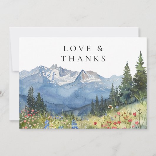 Waterverf Mountain Wildflower Trouwfoto Bedankkaart (Voorkant)