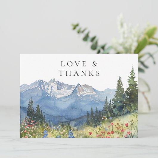 Waterverf Mountain Wildflower Trouwfoto Bedankkaart (Staand voorkant)