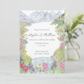Waterverf Mountain Wildflower Wedding Invitation Kaart (Staand voorkant)