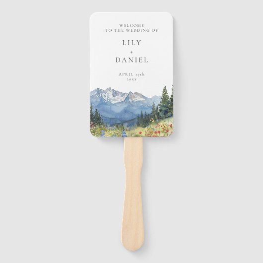 Waterverf Mountain Wildflower Wedding Programma Handwaaier (Voorkant)