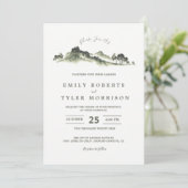 Waterverf Mountain Woodland Forest bruiloft uitnod Kaart (Staand voorkant)