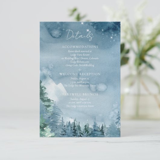 Waterverf Mountains donker schemerblauw rustieke b Informatiekaartje (Staand voorkant)