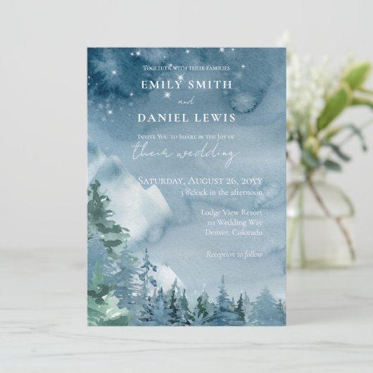 Waterverf Mountains donker schemerblauw rustieke b Kaart (Staand voorkant)