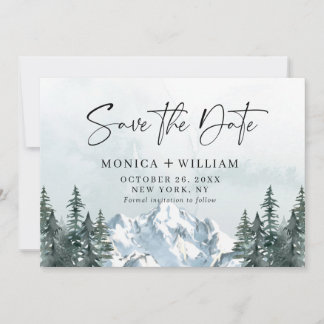 Waterverf Mountains Forest Wedding Save The Date