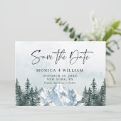 Waterverf Mountains Forest Wedding Save The Date (Staand voorkant)