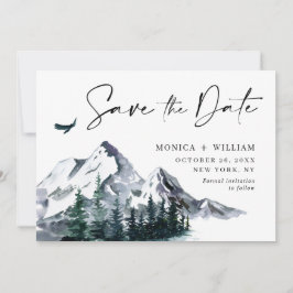 Waterverf Mountains Forest Wedding Save The Date