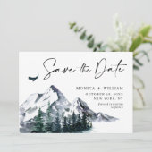 Waterverf Mountains Forest Wedding Save The Date (Staand voorkant)