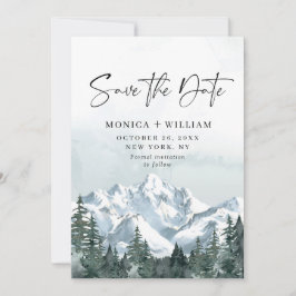 Waterverf Mountains Forest Wedding Save The Date