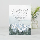 Waterverf Mountains Forest Wedding Save The Date (Staand voorkant)