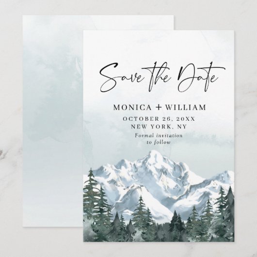 Waterverf Mountains Forest Wedding Save The Date (Voorkant / Achterkant)