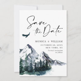 Waterverf Mountains Forest Wedding Save The Date