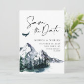 Waterverf Mountains Forest Wedding Save The Date (Staand voorkant)