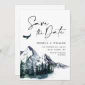 Waterverf Mountains Forest Wedding Save The Date (Voorkant / Achterkant)