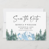 Waterverf Mountains Forest Wedding Save The Date (Voorkant)