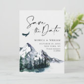 Waterverf Mountains Forest Wedding Save The Date (Staand voorkant)