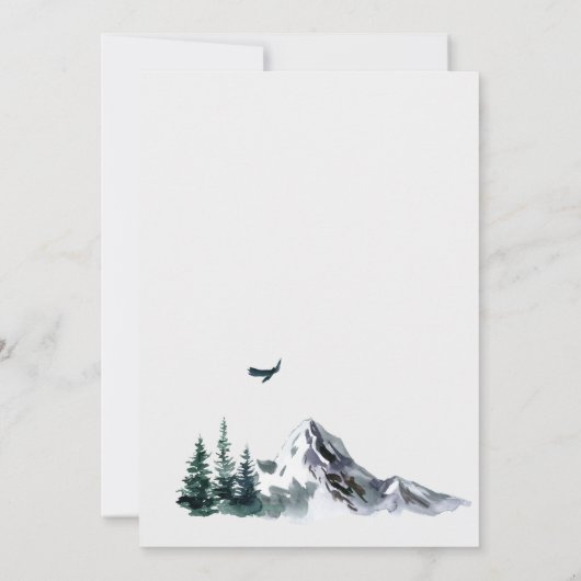 Waterverf Mountains Forest Wedding Save The Date (Achterkant)