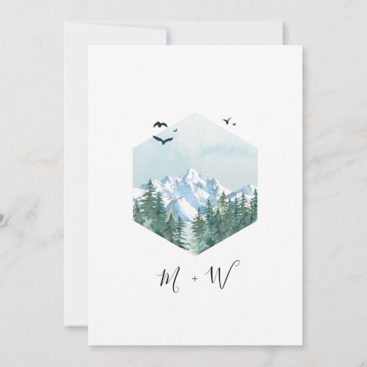 Waterverf Mountains Forest Wedding Save The Date (Achterkant)