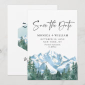 Waterverf Mountains Forest Wedding Save The Date (Voorkant / Achterkant)
