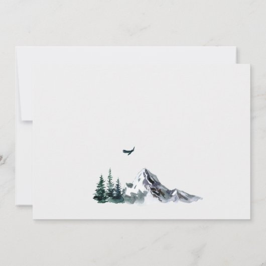 Waterverf Mountains Forest Wedding Save The Date (Achterkant)