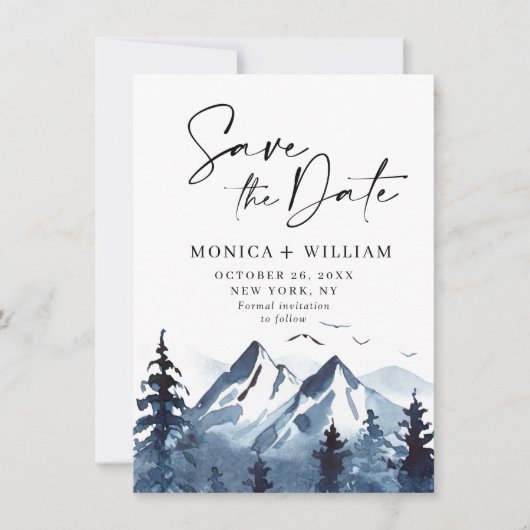 Waterverf Mountains Forest Weduwfoto Save The Date (Voorkant)