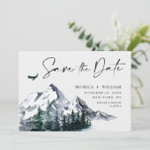 Waterverf Mountains Forest Weduwfoto Save The Date (Staand voorkant)