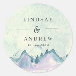 Waterverf Mountains Personalized Wedding Ronde Sticker
