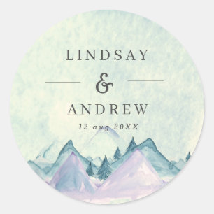 Waterverf Mountains Personalized Wedding Ronde Sticker