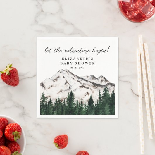 Waterverf Mountains Pine Forest Baby shower Servet (Insitu)