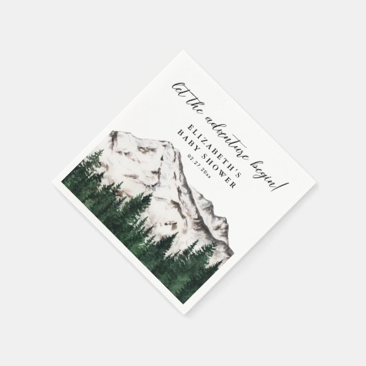 Waterverf Mountains Pine Forest Baby shower Servet (Hoek)