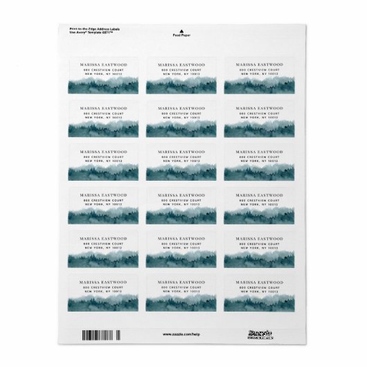 Waterverf Mountains Return-adreslabel Etiket (Full Sheet)