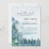 Waterverf Mountains Wedding Dusty Blue Rustic Save The Date (Voorkant)