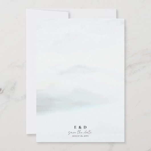 Waterverf Mountains Wedding Dusty Blue Rustic Save The Date (Achterkant)