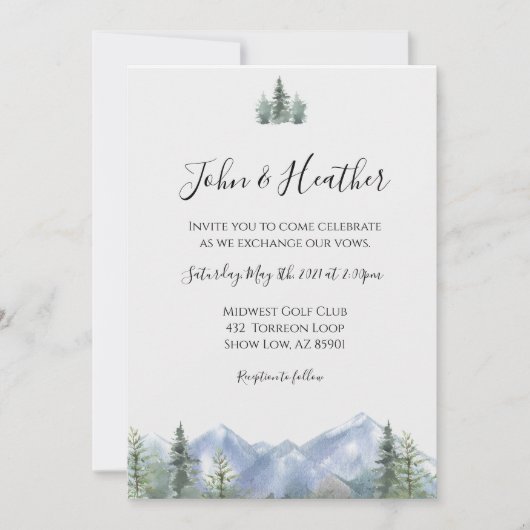 Waterverf Mountains Wedding Invitation Kaart (Voorkant)
