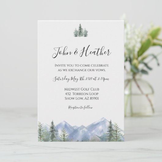 Waterverf Mountains Wedding Invitation Kaart (Staand voorkant)