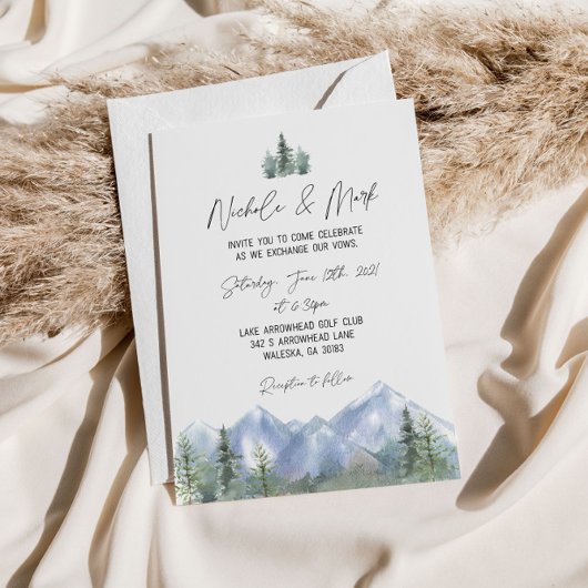 Waterverf Mountains Wedding Invitation Kaart