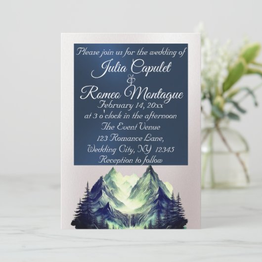 Waterverf Mountains Wedding Kaart (Staand voorkant)