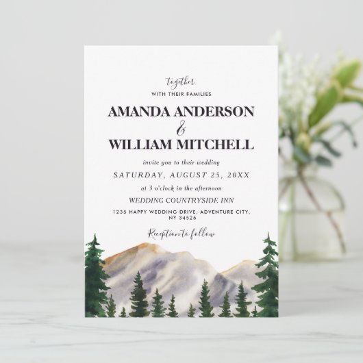 Waterverf Mountains Wedding Kaart (Staand voorkant)