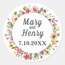 Waterverf Mountainside Meadow Wildflowers Bruiloft Ronde Sticker