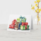 Waterverf Mouse met kerstcadeaus Kaart (Gele Bloem)