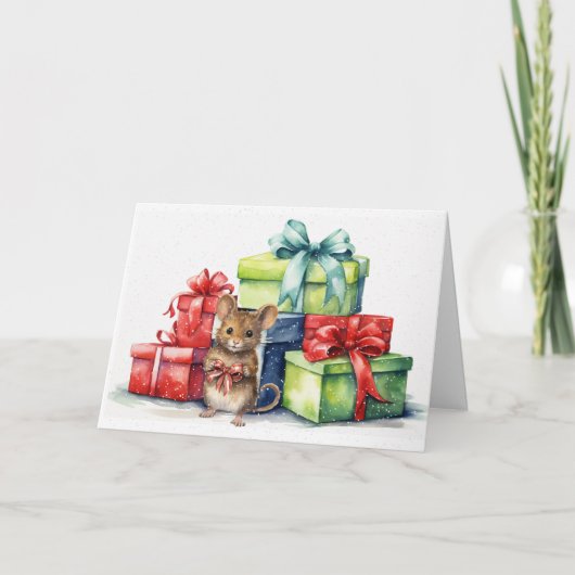 Waterverf Mouse met kerstcadeaus Kaart (Voorkant)