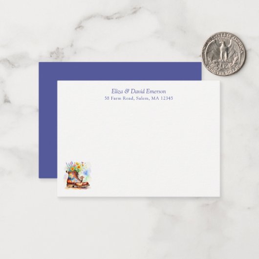 Waterverf Mouse met Wildflower Boot Notitiekaartje (Voorkant / Achterkant in situ)