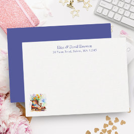 Waterverf Mouse met Wildflower Boot Notitiekaartje