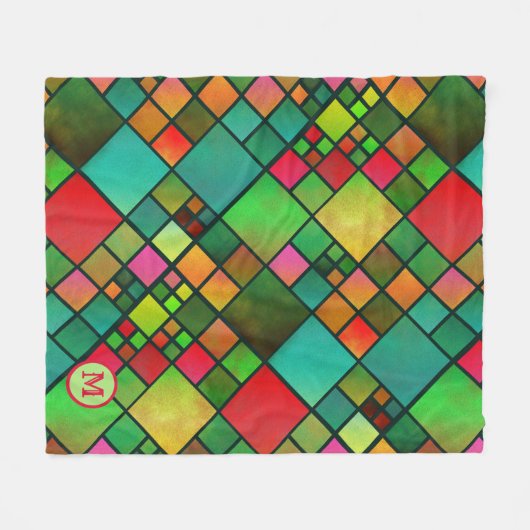 Waterverf Mozaic Pattern Monogram Fleece Blanket (Voorkant (Horizontaal))