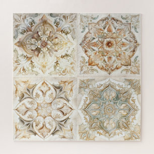 Waterverf  mozaïektegel. Floral azulejo Legpuzzel