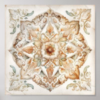 Waterverf  mozaïektegel. Floral azulejo