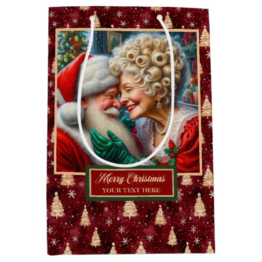 Waterverf Mr. & Mrs Claus Kersttas Medium Cadeauzakje (Voorkant)